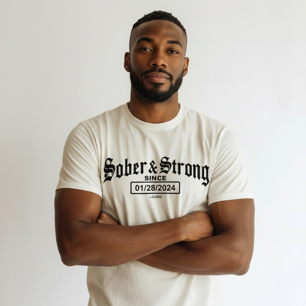 Sober T Shirt | Men’s Old School Tee with Personalized Sobriety Date