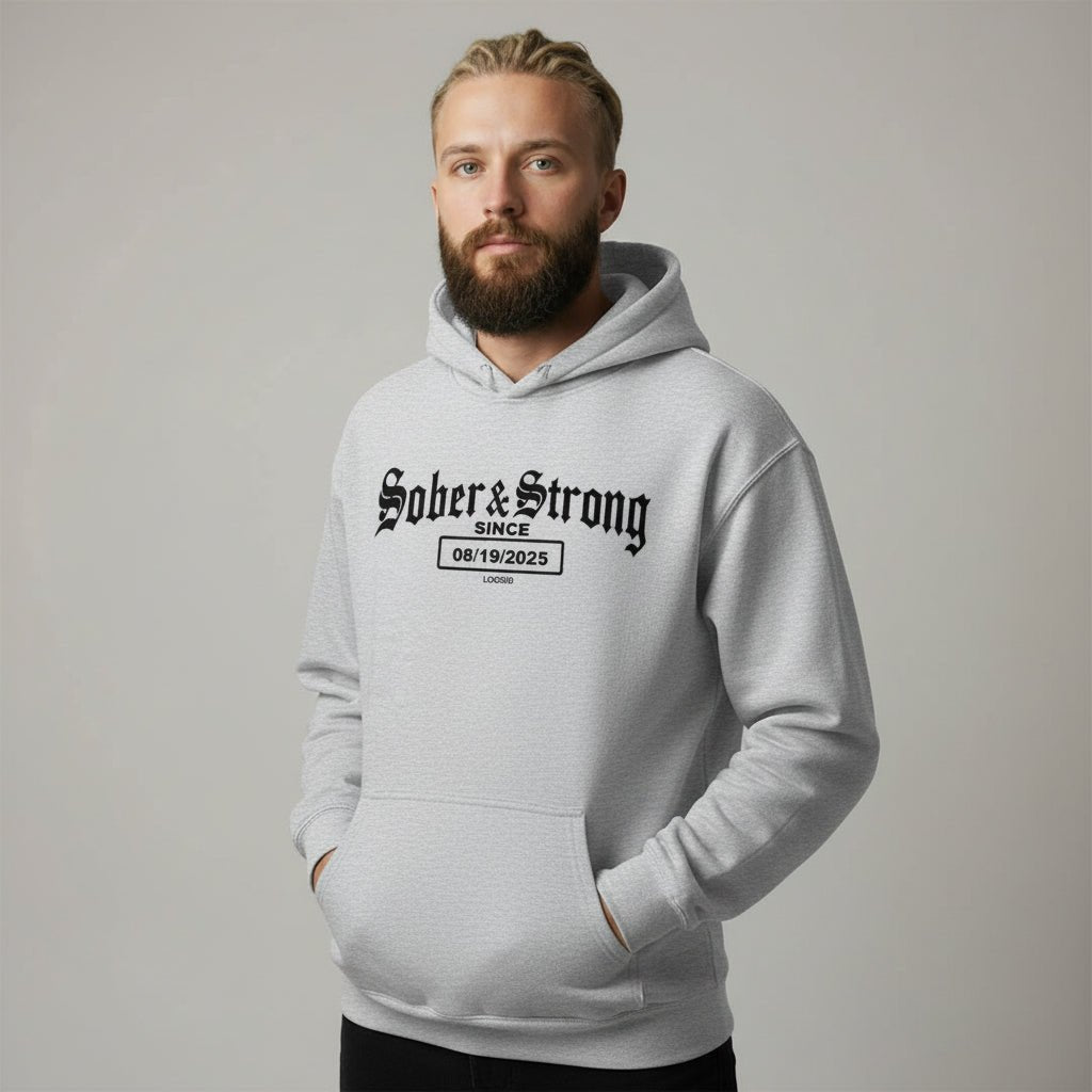 Recovery Hoodie | Men's Sober & Strong Old School with Custom Date