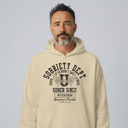 Recovery Hoodie | Sobriety Dept Sober AF 24/7 Unisex Hoodie with Custom Sobriety Date