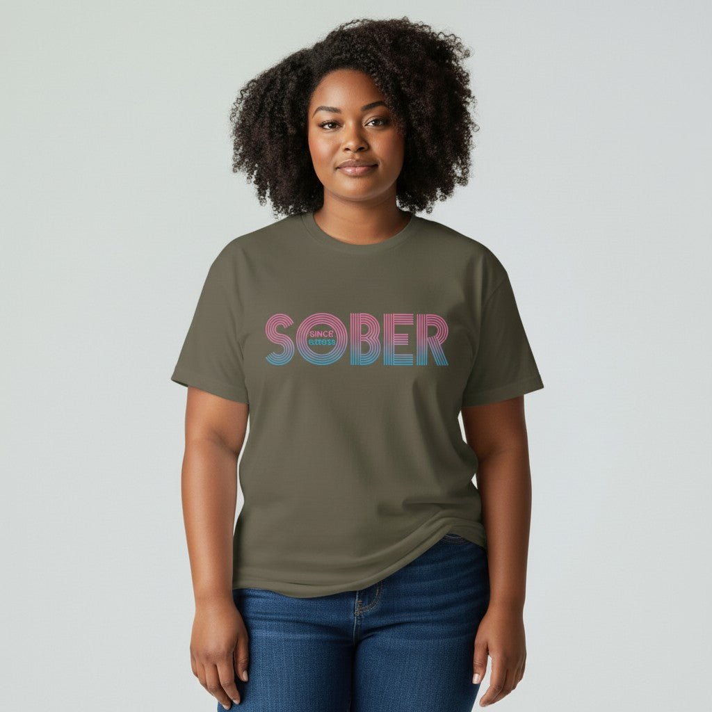Women's Retro Sober Since T-Shirt w/ Personalized Sobriety Date