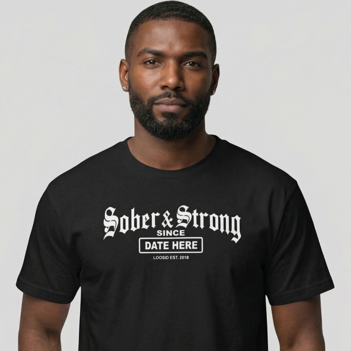 Sober T Shirt | Men’s Old School Sober & Strong Tee with Personalized Sobriety Date