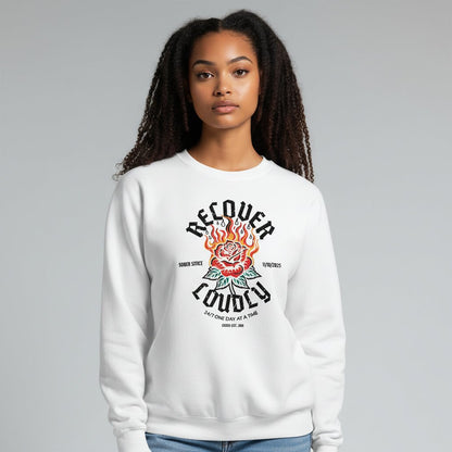 Recover Loudly Sweatshirt with Custom Sobriety Date