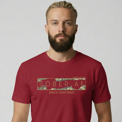 Sober T Shirt | Men’s Sober AF Camo Tee with Personalized Date