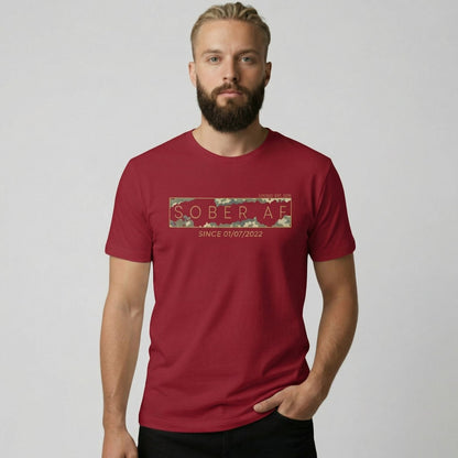 Sober T Shirt | Men’s Sober AF Camo Tee with Personalized Date