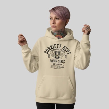 Recovery Hoodie | Sobriety Dept Sober AF 24/7 with Custom Sobriety Date