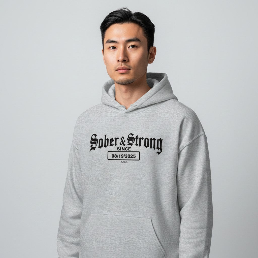 Recovery   Hoodie   |   Men’s   Old   School   Sober   Hoodie   with   Custom   Date