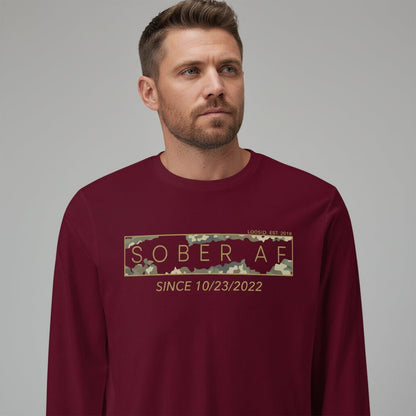 Sober AF Camo Crewneck Sweatshirt w/ Personalized Sobriety Date