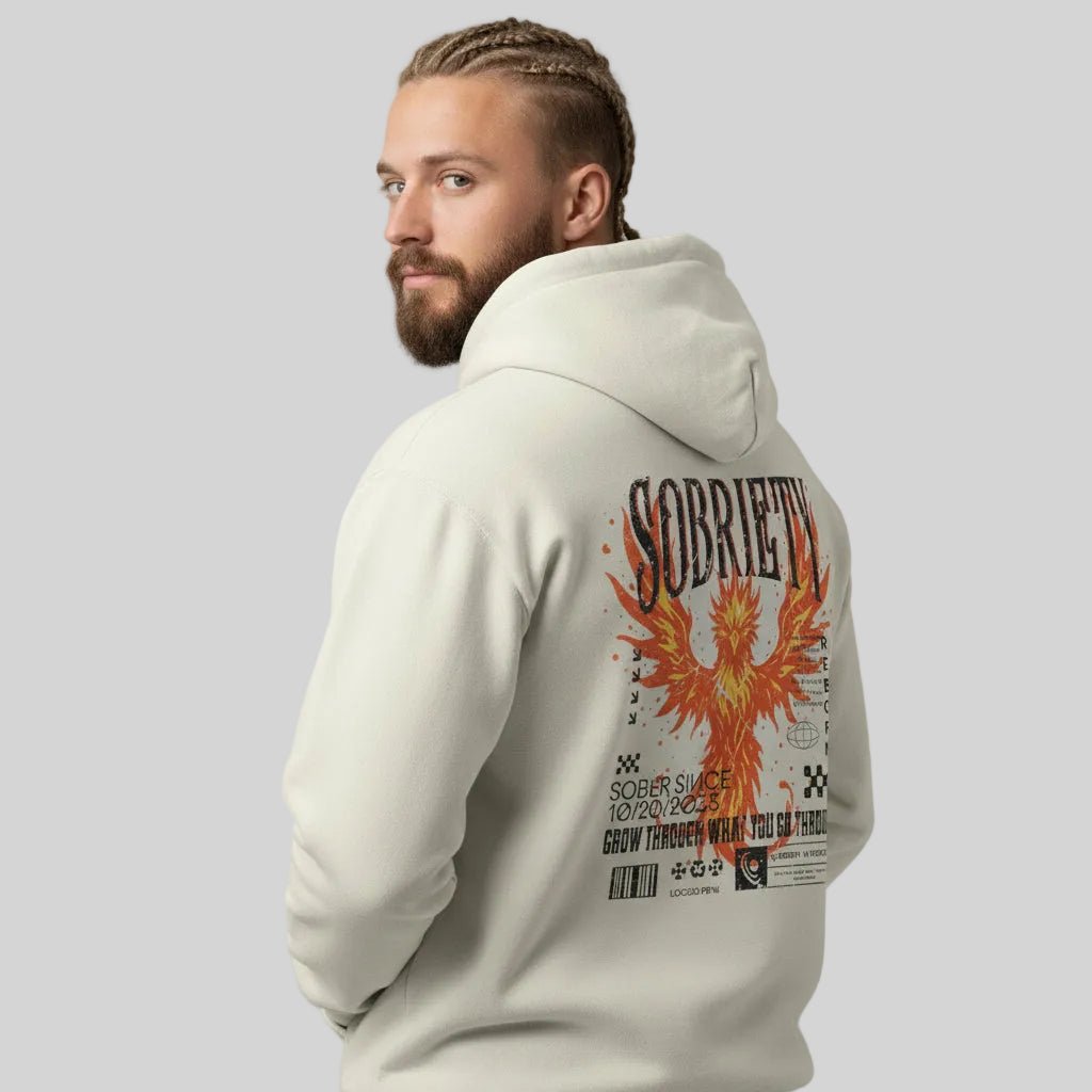 Cream Phoenix Reborn | Front & Back Print Sober Hoodie Limited Edition
