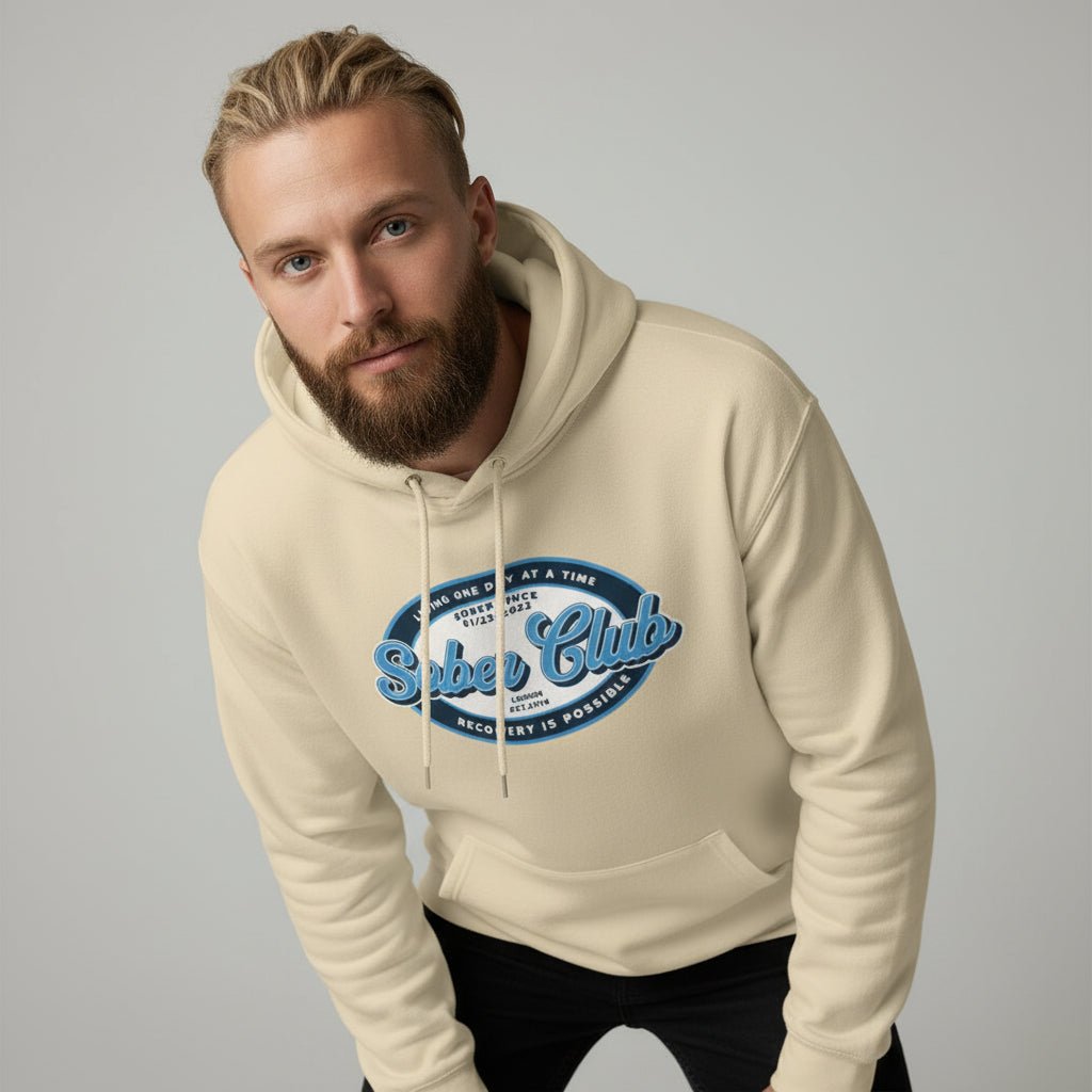 Sober Club Badge Unisex Hoodie with Custom Sobriety Date