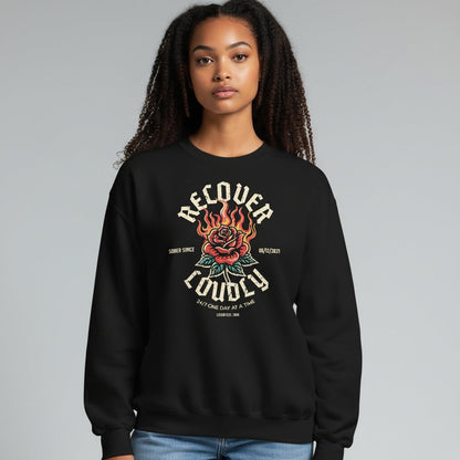 Recover Loudly Sweatshirt with Custom Sobriety Date
