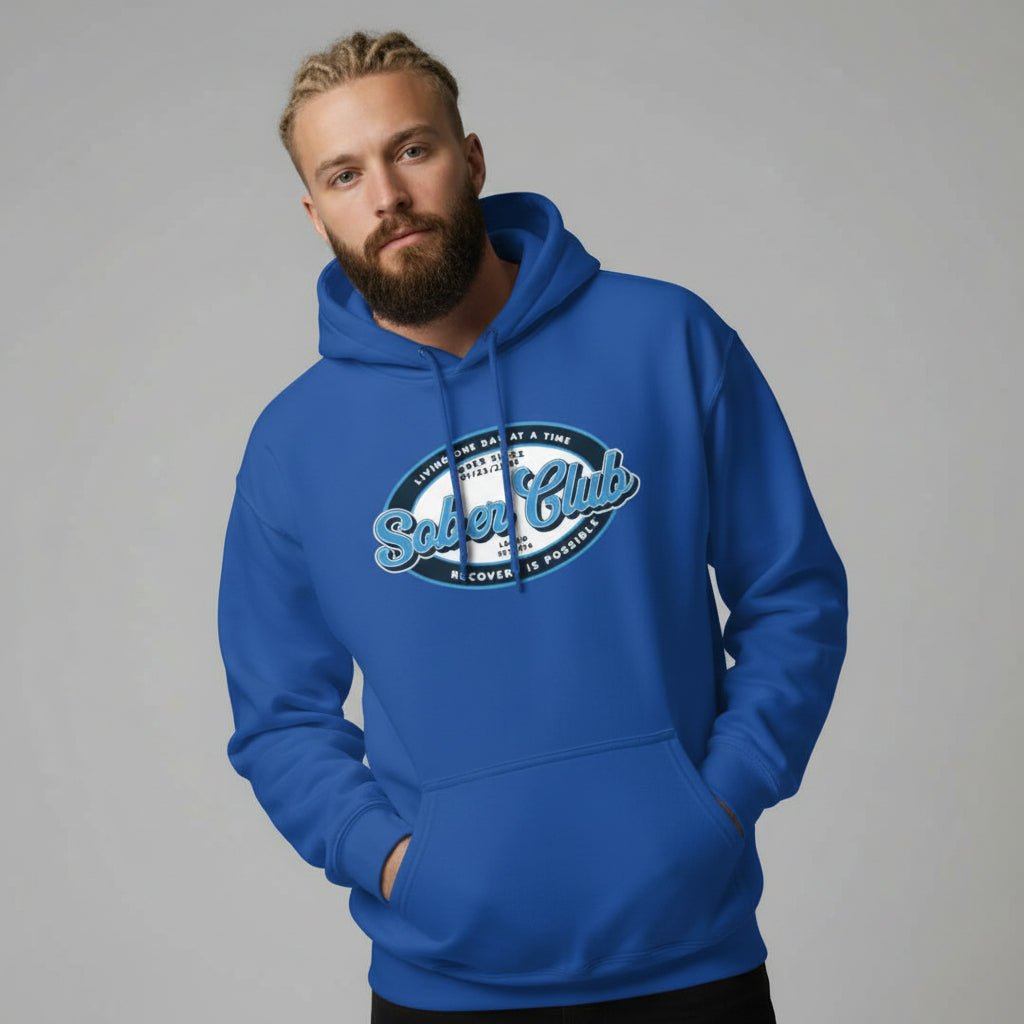 Sober Club Badge Unisex Hoodie with Custom Sobriety Date