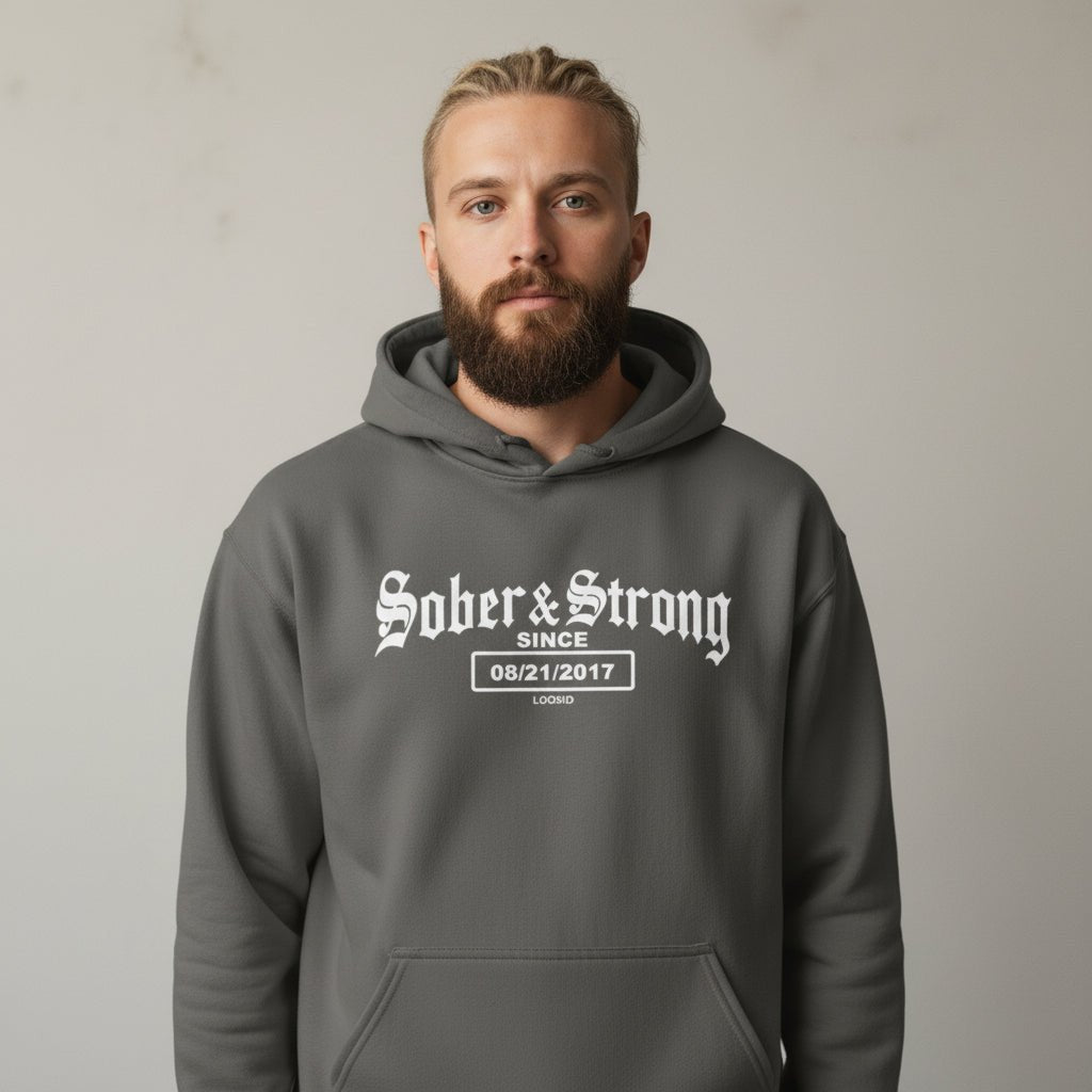 Recovery Hoodie | Men's Sober & Strong Old School with Custom Date