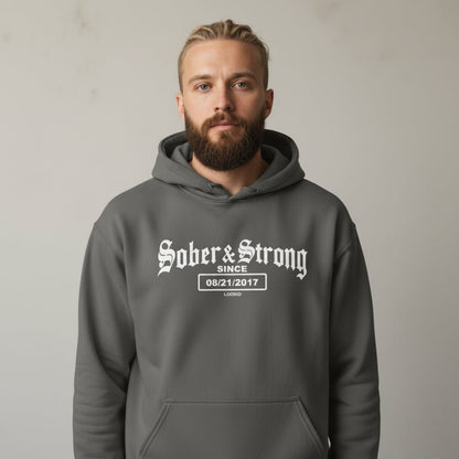 Recovery Hoodie | Men's Sober & Strong Old School with Custom Date