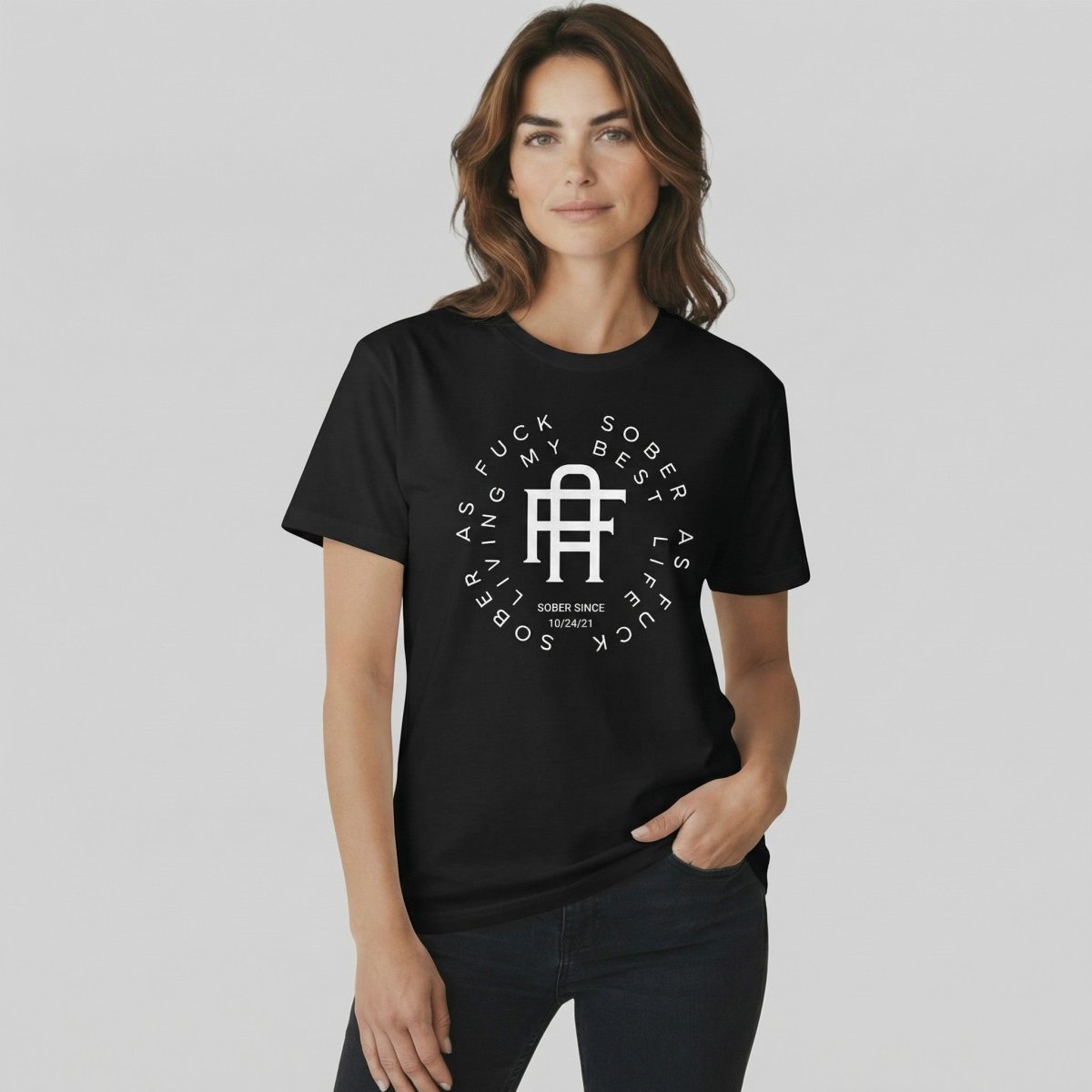 Living My Best Life Sober T Shirt lifestyle view (view 5)
