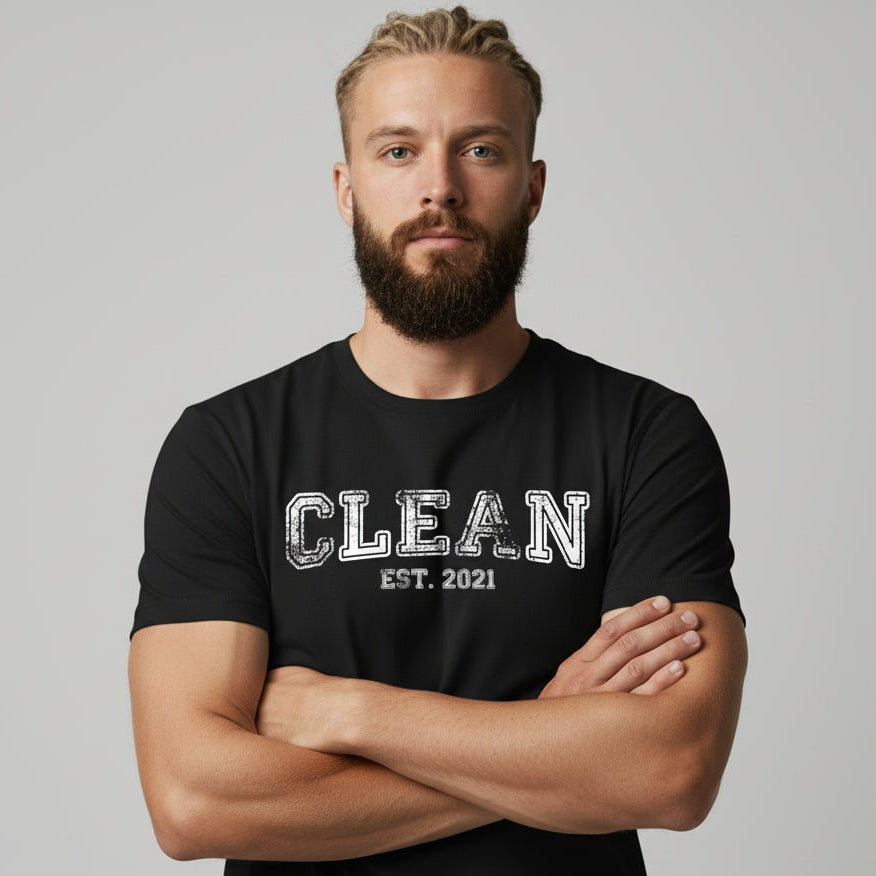 Men's Clean Est. Year T-Shirt w/ Personalized Recovery Year