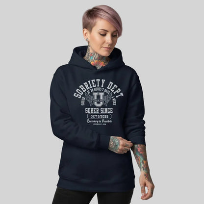 Recovery Hoodie | Sobriety Dept Sober AF 24/7 with Custom Sobriety Date