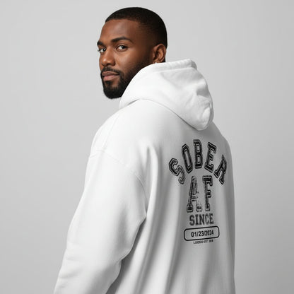 Recovery Hoodie | Sober AF Since Zip Hoodie Front and Back Print with Custom Sobriety Date