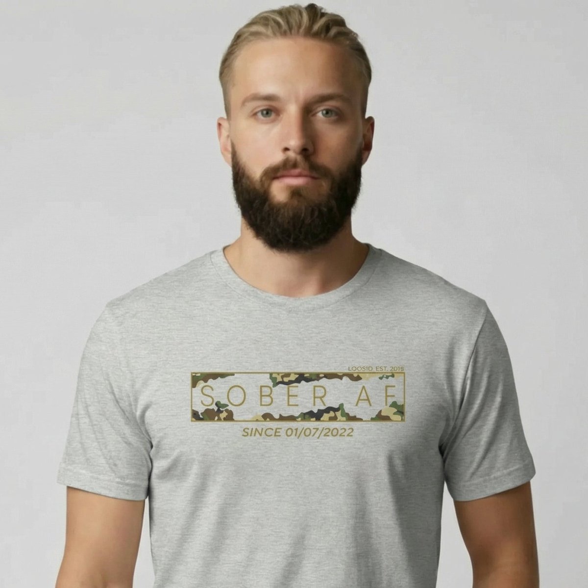 Sober T Shirt | Men’s Sober AF Camo Tee with Personalized Date