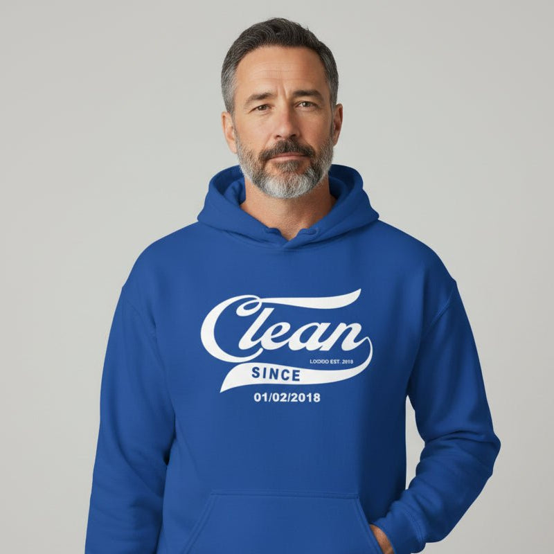 Recovery Hoodie | Men's Clean Since Hoodie with Custom Sobriety Date