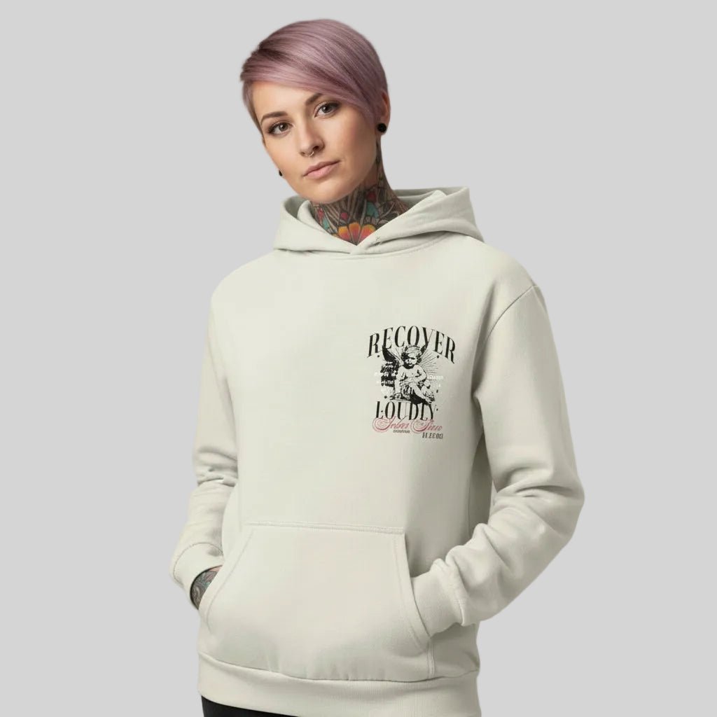 Cream Recover Loudly | Front & Back Print Sober Hoodie Limited Edition