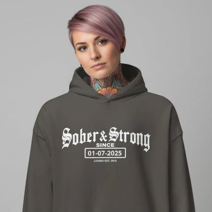 Recovery Hoodie | Women’s Old School Sober & Strong Hoodie with Custom Date
