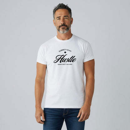 Hustle Men's Relaxed T-Shirt w/Personalize Sober Date