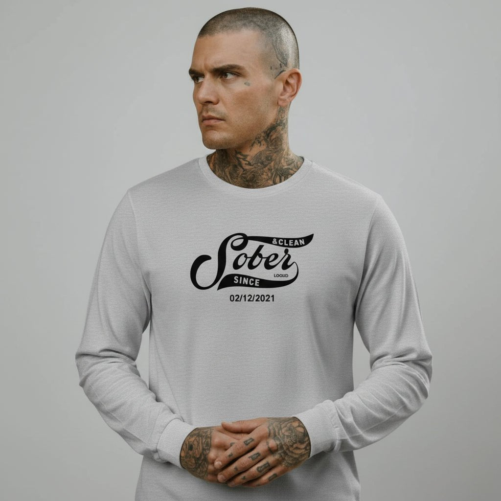 Men's Sober Since Long Sleeve T-shirt w/ Custom Sobriety Date
