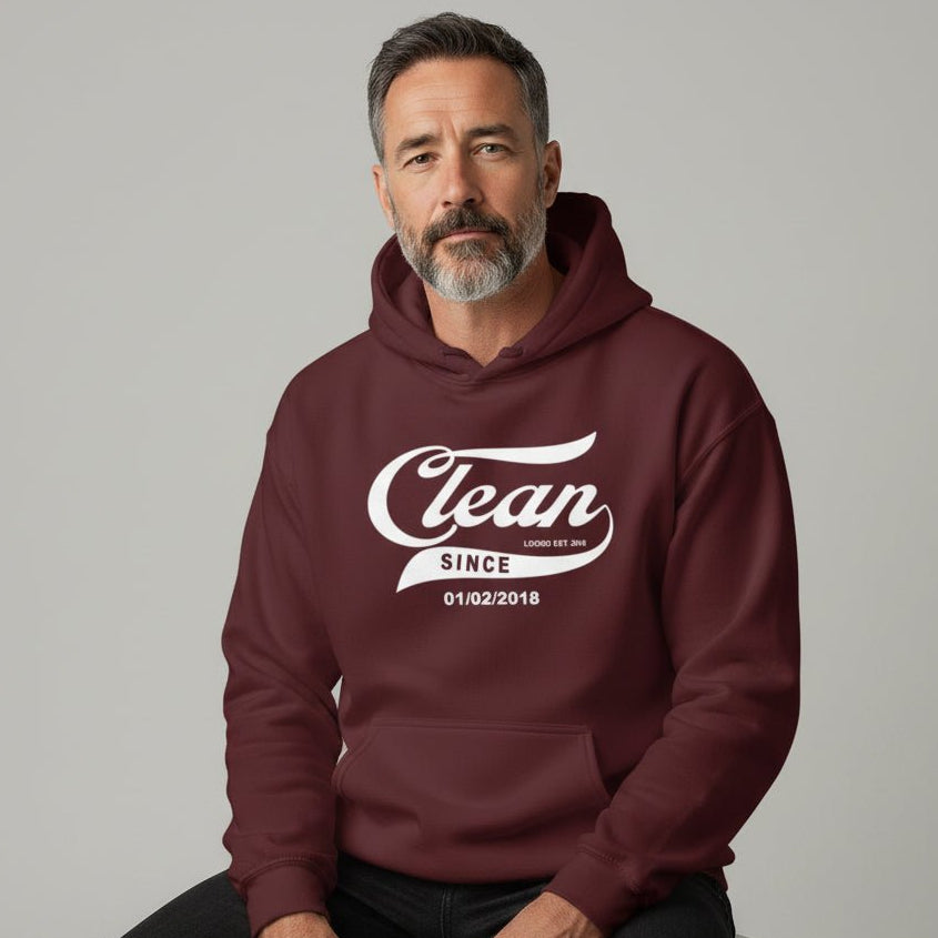 Recovery Hoodie | Men's Clean Since Hoodie with Custom Sobriety Date