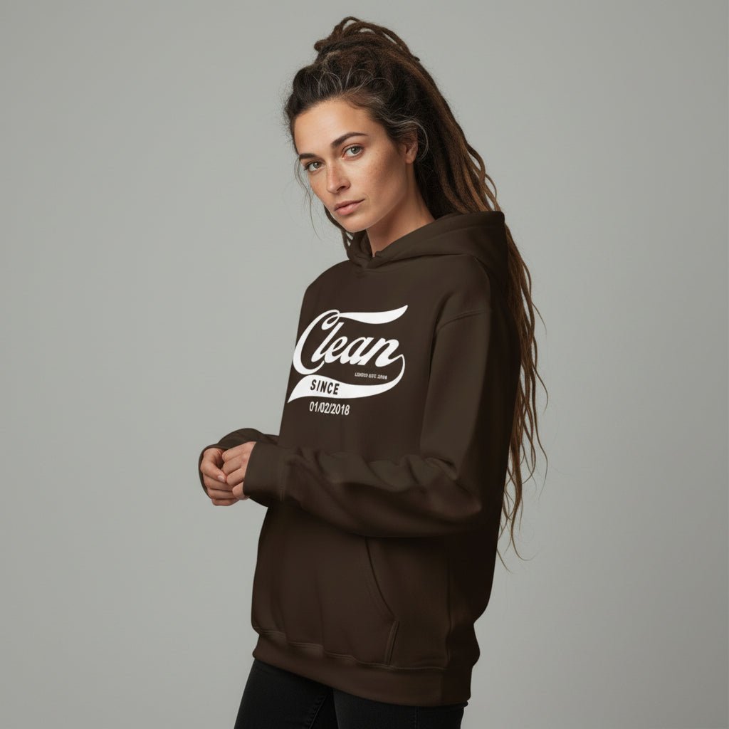 Clean Since Hoodie with Date Recovery Hoodie flat lay styled image (view 23)