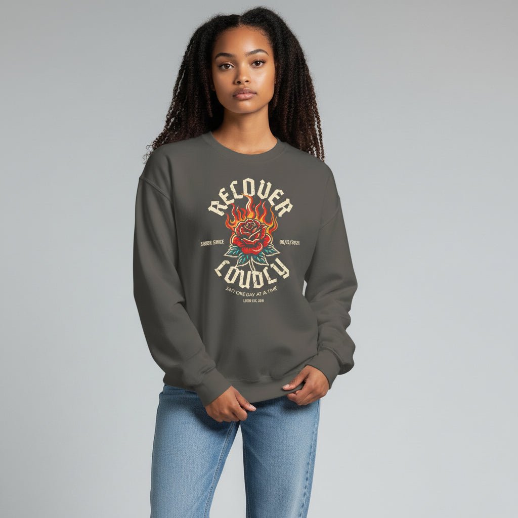 Recover Loudly Sweatshirt with Custom Sobriety Date
