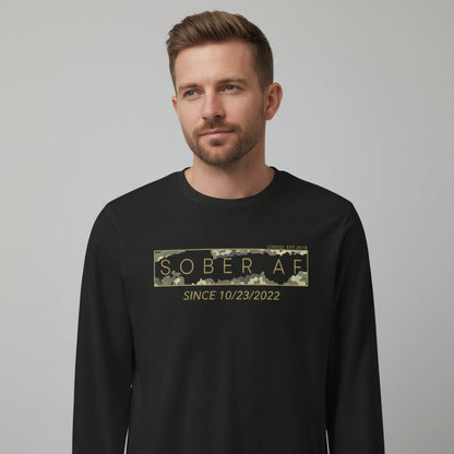 Sober AF Camo Crewneck Sweatshirt w/ Personalized Sobriety Date