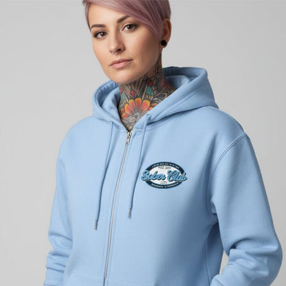 Sober Club Badge Left Chest Print Unisex Zip Hoodie with Custom Sobriety Date