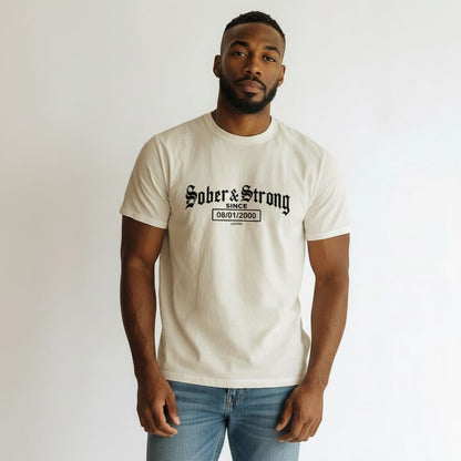 Sober T Shirt | Men’s Old School Tee with Personalized Sobriety Date