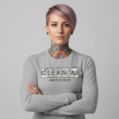 Clean AF Flower Long Sleeve Sober T Shirt lifestyle view (view 25)