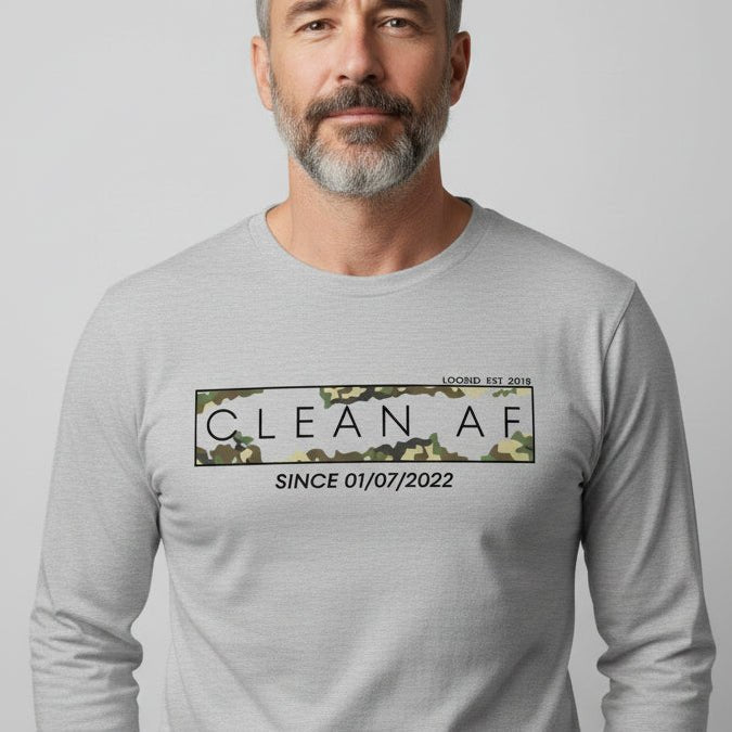 Clean AF Camo Long Sleeve Sober T Shirt featuring the design (view 21)