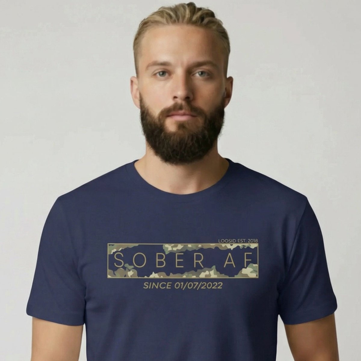 Sober T Shirt | Men’s Sober AF Camo Tee with Personalized Date