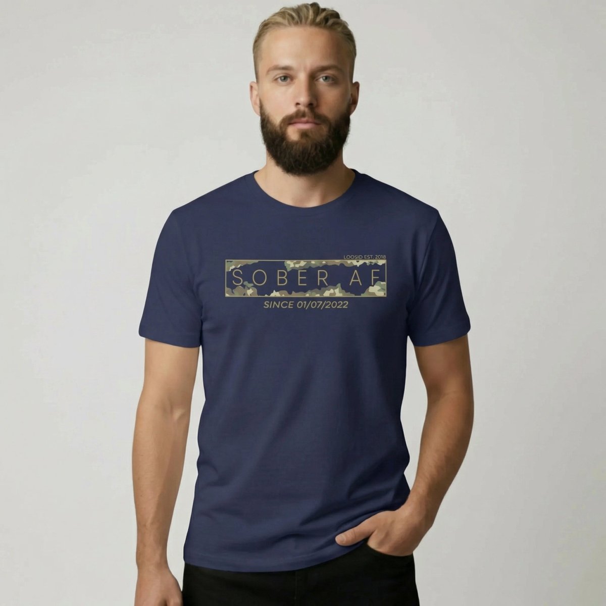 Sober T Shirt | Men’s Sober AF Camo Tee with Personalized Date