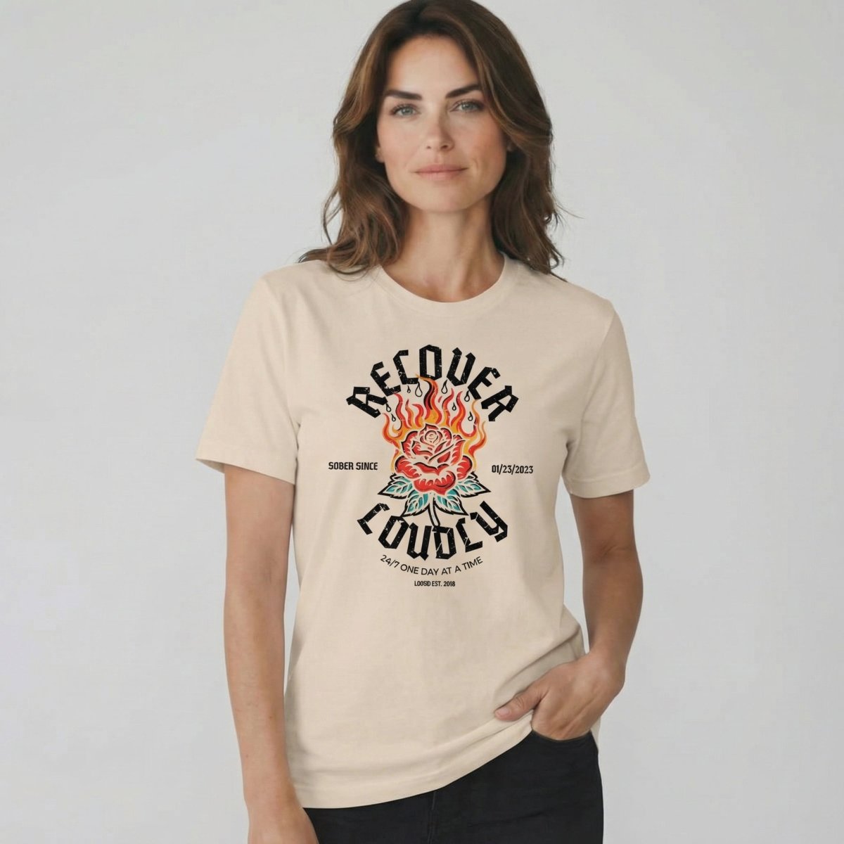Recover Loudly Sober T Shirt fit detail (view 9)