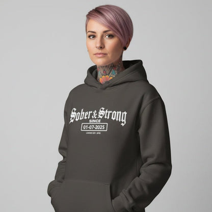 Recovery Hoodie | Women’s Old School Sober & Strong Hoodie with Custom Date