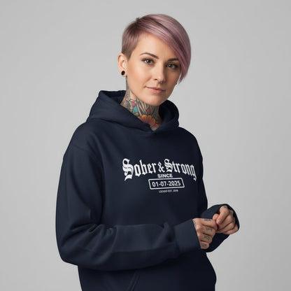 Recovery Hoodie | Women’s Old School Sober & Strong Hoodie with Custom Date