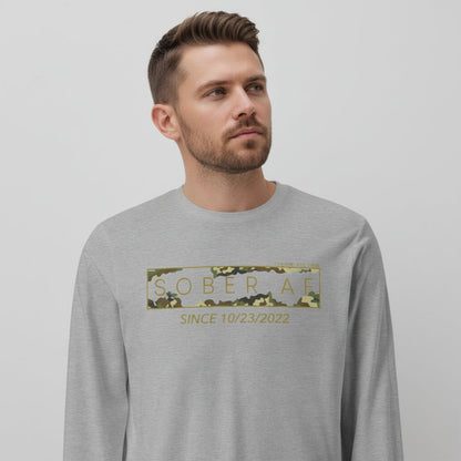 Men's Sober AF Camo Long Sleeve T-shirt with Custom Sobriety Date