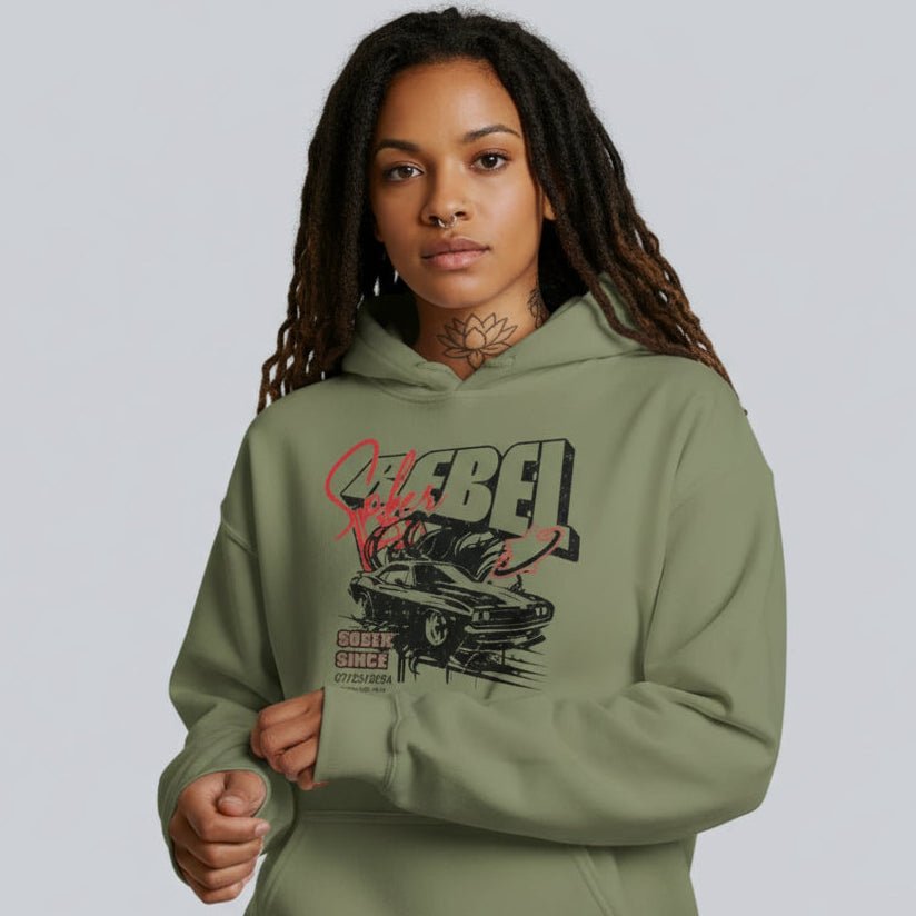 Sober Rebel Custom Sobriety Date Recovery Hoodie fit detail (view 19)