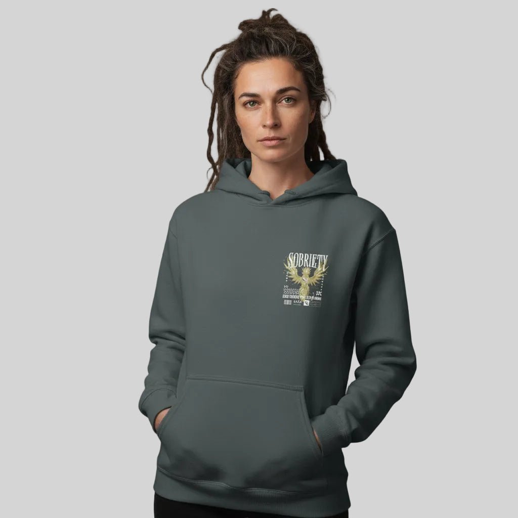 Navy Phoenix Reborn Recovery Front & Back Print Hoodie Limited Edition | Sober Hoodie