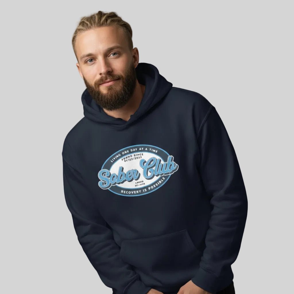 Sober Club Badge Unisex Hoodie with Custom Sobriety Date