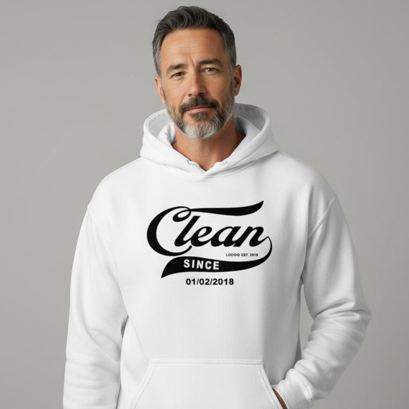 Recovery Hoodie | Men's Clean Since Hoodie with Custom Sobriety Date