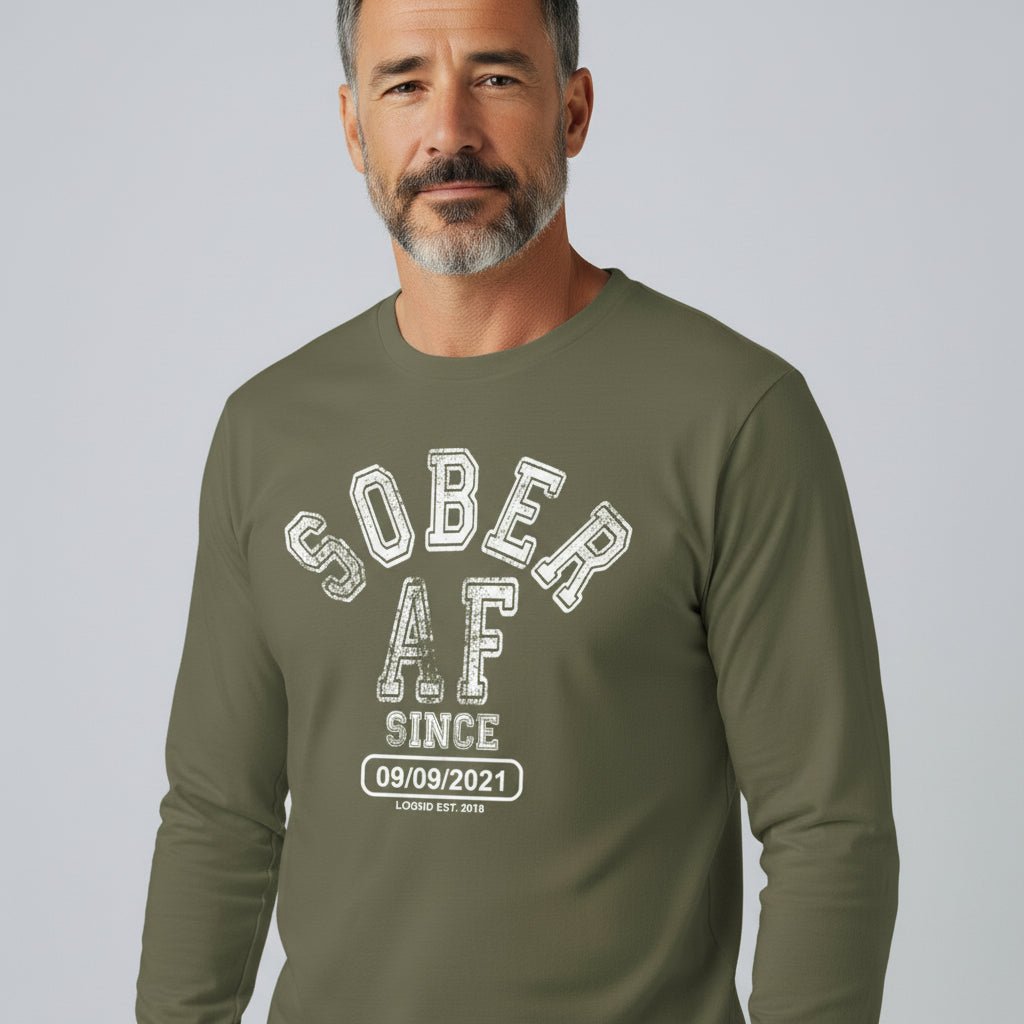 Men's Sober AF Since Long Sleeve T-shirt with Custom Sobriety Date