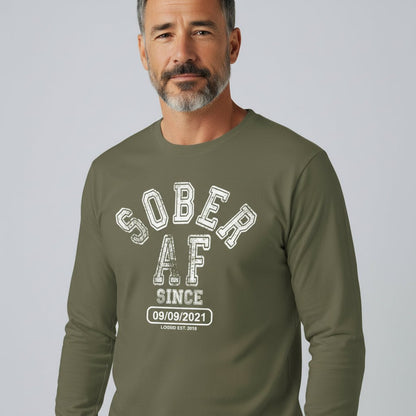 Men's Sober AF Since Long Sleeve T-shirt with Custom Sobriety Date