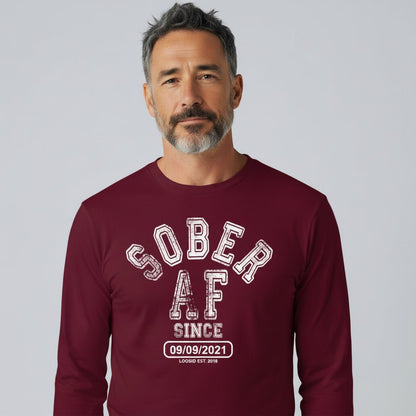 Men's Sober AF Since Long Sleeve T-shirt with Custom Sobriety Date