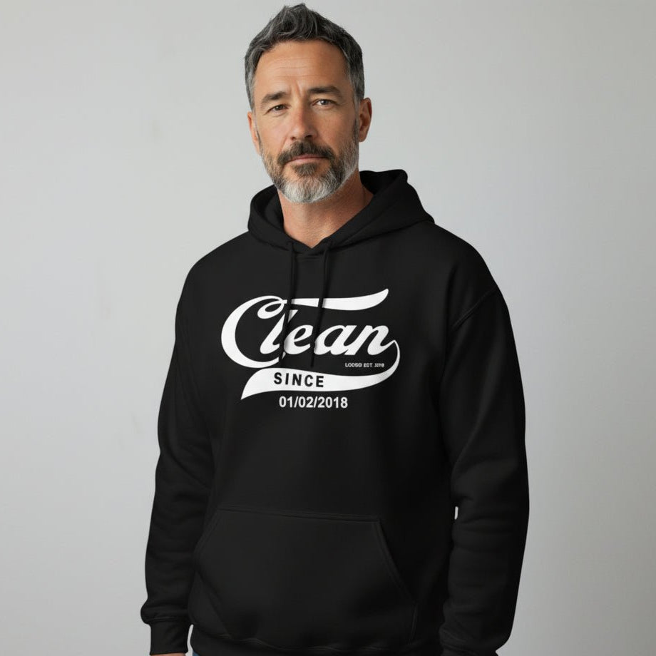 Recovery Hoodie | Men's Clean Since Hoodie with Custom Sobriety Date