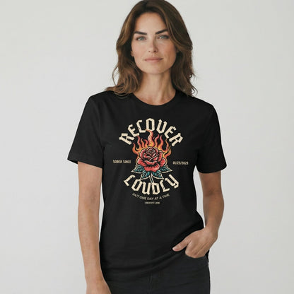Recover Loudly Sober T Shirt flat lay styled image (view 3)